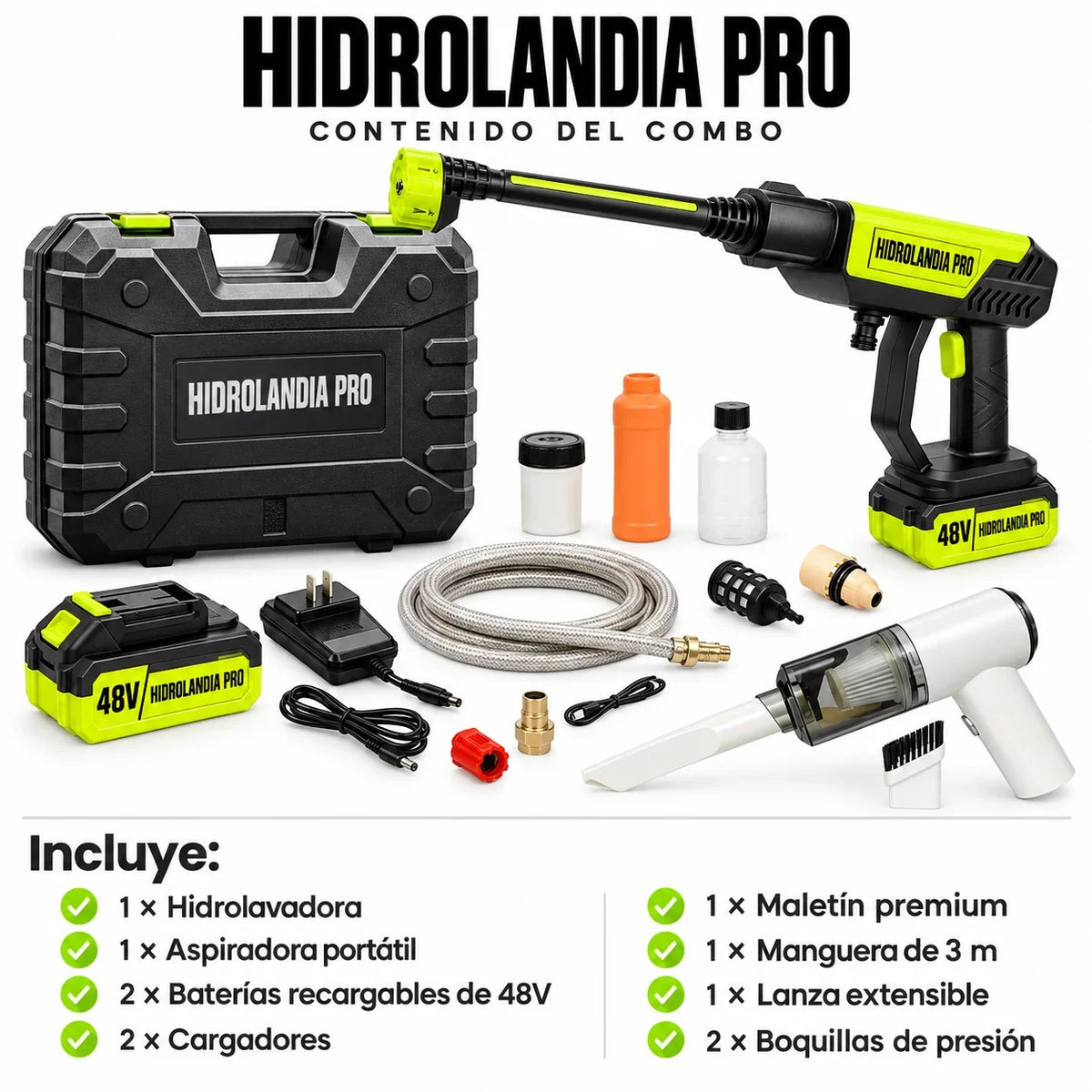 COMBO BLACK FRIDAY: Hidrolavadora + (Aspiradora Portátil + Doble Batería + Maletín)