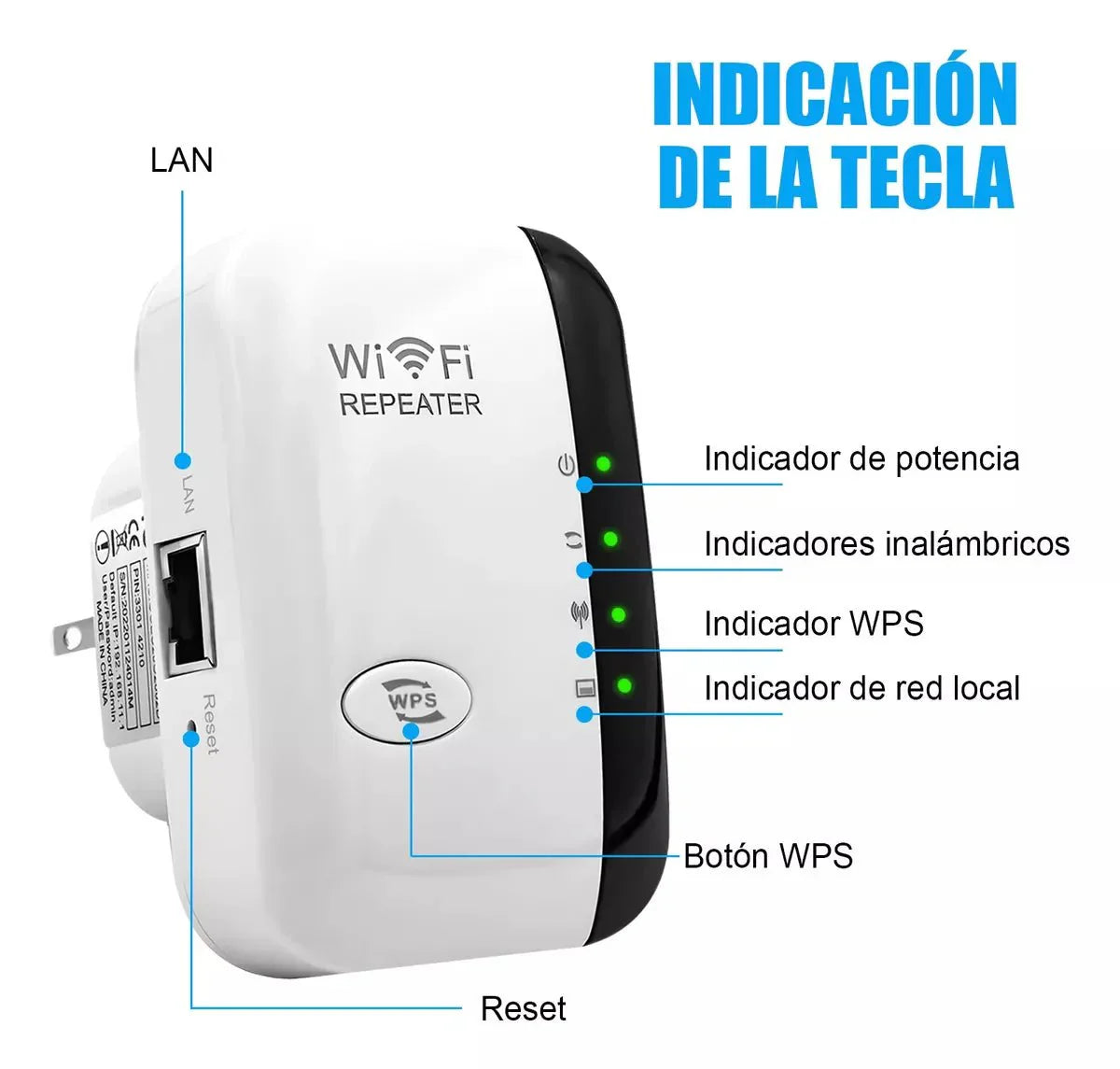 Indicadores de potencia, inalámbricos, WPS y de red local