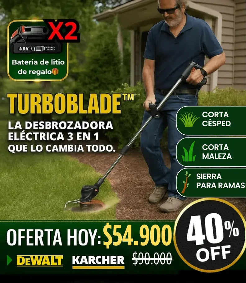 *Kit TurboBlade PRO* (Edición Jardín Impecable) - Desbrozadora Inalámbrica Recargable 3 en 1 - Corta, poda y desbroza + 2ª Batería GRATIS + Pack PRO de 7 Accesorios GRATIS (Solo HOY)