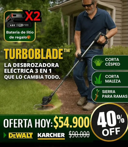 *Kit TurboBlade PRO* (Edición Jardín Impecable) - Desbrozadora Inalámbrica Recargable 3 en 1 - Corta, poda y desbroza + 2ª Batería GRATIS + Pack PRO de 7 Accesorios GRATIS (Solo HOY)